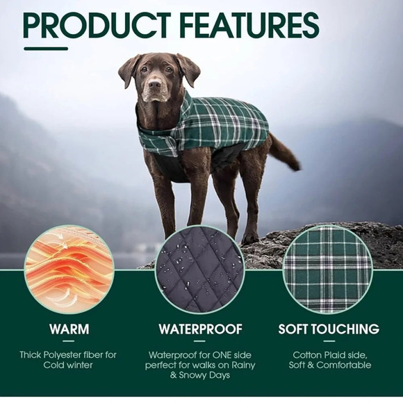 NWT Waterproof Windproof Reversible British Style Plaid Dog Vest Winter Coat - Picture 9 of 9
